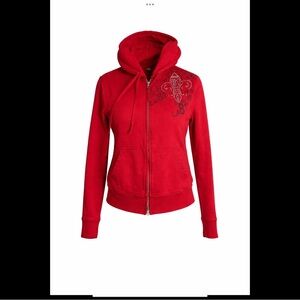 GUESS Red Zip Hoodie Y2K Logo Graphic Size S